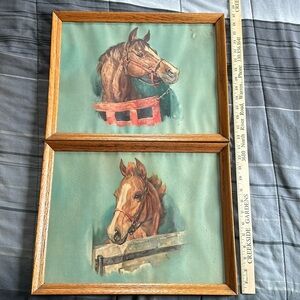 2 Vintage Framed Horse Head Prints signed by Artist, Western Art, 1960s Art